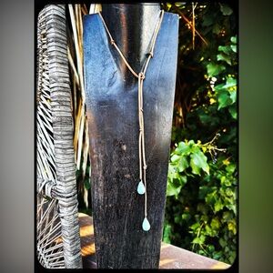 Vegan suede tie necklace with turquoise stone drops